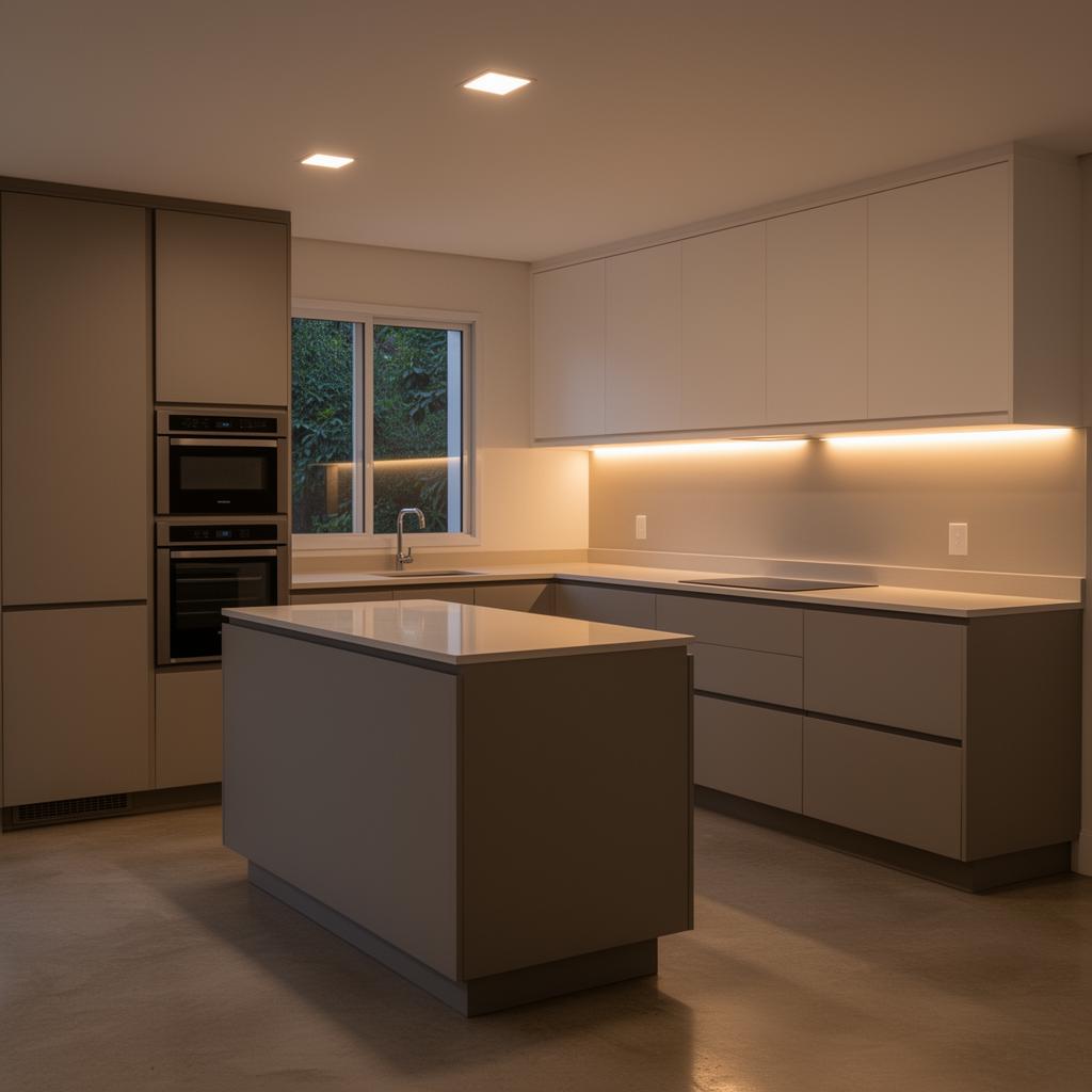 Cozinha planejada — combinação Off-white + cinza urbano